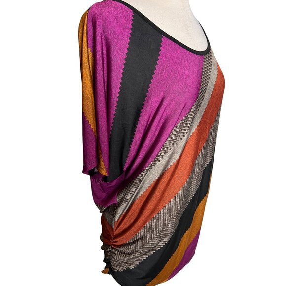 Lavish Women's Size XL Rainbow Colorful Striped Top With Side Ruching Keyhole Ba - Picture 6 of 8